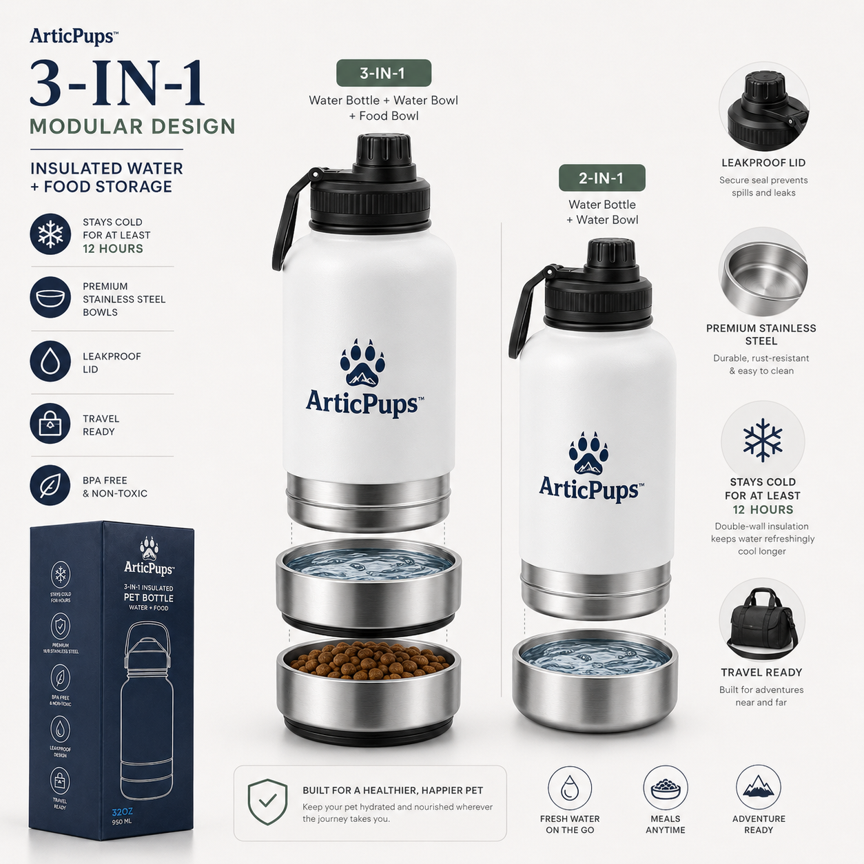 ArticPups™ 3-in-1 Insulated Dog Water Bottle